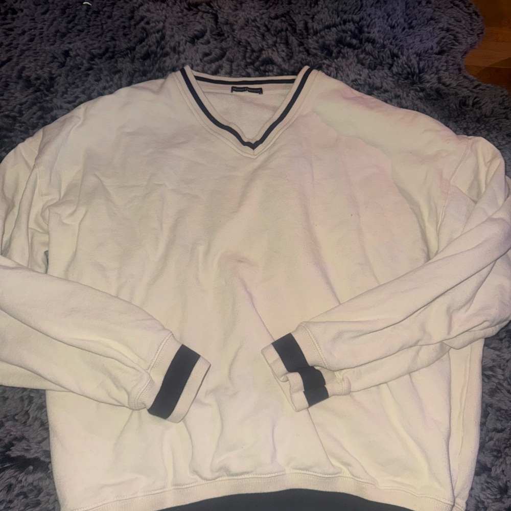 Brandy Melville Cream V-Neck Sweater with Black Trim